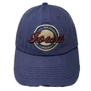 Classic Teaze Iowa Baseball Cap Blue OS Distressed Embroidered Strapback Hat